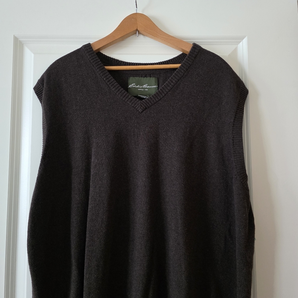 Eddie Bauer Cashmere Cotton Blend Sweater Vest Mens XL Brown Granola Outdoor 90s